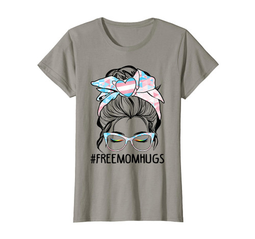 Dy Free Mom Hugs Messy Bun Transgender Pride Rainbow Flag T-Shirt Dy Free Mom Hugs Messy Bun Transgender Pride Rainbow Flag T-Shirt