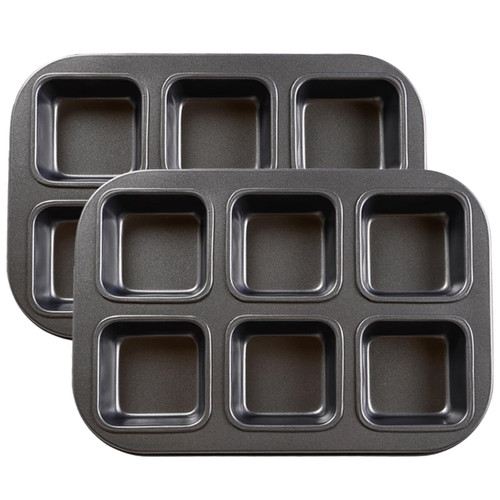 Elesinsoz 2 Pcs Brownie Pan, 6 Cavity Brownie Pan All Edges Carbon Steel Non-stick, Brownie Baking Pan for Muffin Cakes Minecraft Cakes and Brownie Bite(10.43" x 7.28")