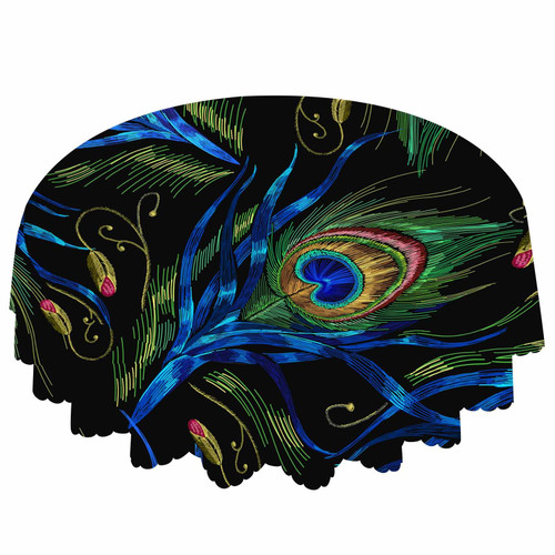 IBILIU Peacock Feathers Round Tablecloth,Colorful Peacock Tail Round Table Cloth Circular Table Cover Protector Decorative for Kitchen, Home, Dining Desk, Holiday,Party,60 Inch