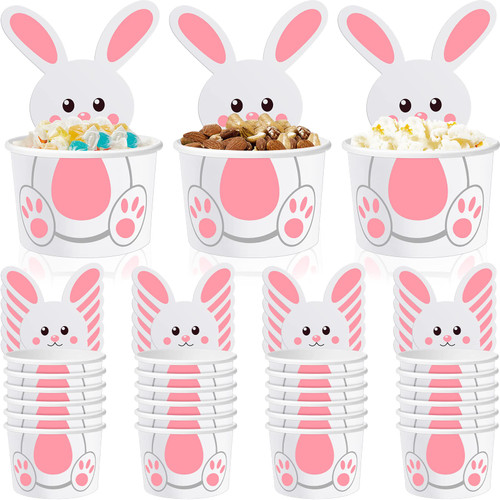Suclain 50 Pack Easter Bunny Snack Cups 8 oz Easter Party Paper Treat Bowls Disposable Bunny Dessert Cups Small Holiday Kids Party Cups for Easter Themed Party Favors Decorations Supplies