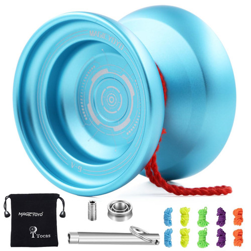 MAGICYOYO V9 Pro Responsive Yoyo & Unresponsive Yo-yo for Kids Adults, Beginners to Pro, Dual Functions - Responsive Yo Yo Metal w/ Unresponsive Bearing+ Bag+ 10 Yoyos Strings+ Remover, Blue