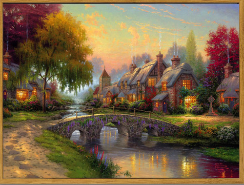 Thomas Kinkade Canvas wall art - Village Prints Pictures Farmhouse Mountain Lake Nature Wall Art for Living Room Bedroom Decor Unframed(16X20 Inch Unframed)