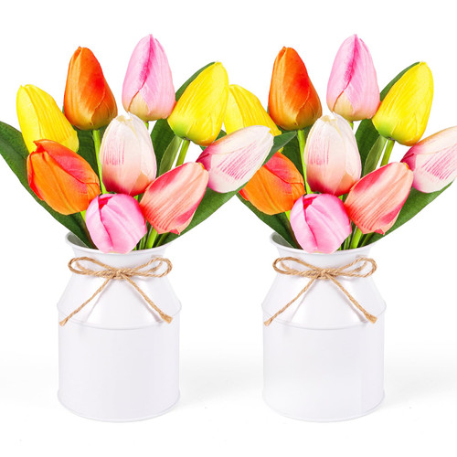 2 Pack Tulip Mason Jar Table Centerpiece, 18pcs Multicolored Artificial Tulips Flowers Fake Floral with Faux Leaves for Home Office Spring Decor Wedding Party Table Centerpieces Bouquet Arrangement 2 Pack Tulip Mason Jar Table Centerpiece, 18pcs Multicolored Artificial Tulips Flowers Fake Floral with Faux Leaves for Home Office Spring Decor Wedding Party Table Centerpieces Bouquet Arrangement