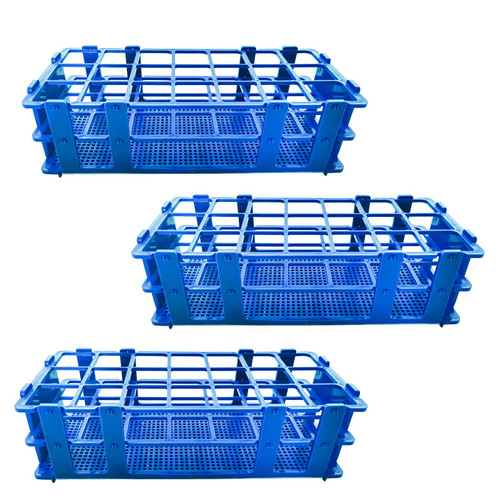 krngcwc 3 Packs Plastic Test Tube Rack, 21 Holes Lab Test Tube Rack Holder for 30mm Test Tubes, Blue, Detachable (21holes)