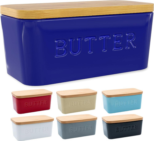 PriorityChef Large Butter Dish with Lid for Countertop, Ceramic Butter Container With Airtight Cover, Butter Keeper for Counter or Fridge, Blue Butter Holder Storage