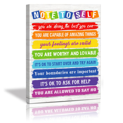 KAIRNE Rainbow Decor Note to Self Playroom Wall Decor for Kids Wall Art,Rainbow Classroom Positive Affirmations Inspirational Quote Picture(12x16inch,framed) Motivational Poster For Kids Room Decor