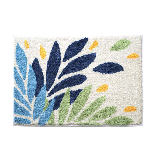 Hi Space Small Bath Mat Boho Bathroom Rug Non-Slip 17X24 Cute Leaf Bathroom Mat Soft Fiber Bath Rugs Absorbent Minimalistic Tropical Bath Mat for Tub Shower Machine Washable Bath Carpet Floor Doormat