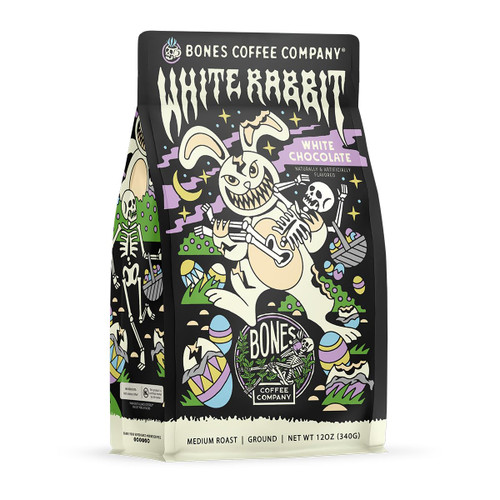 Bones Coffee Company White Rabbit Ground Coffee Beans White Chocolate Flavor | 12 oz Flavored Coffee Gifts Low Acid Medium Roast Gourmet Coffee Beverages (Ground) Bones Coffee Company White Rabbit Ground Coffee Beans White Chocolate Flavor | 12 oz Flavored Coffee Gifts Low Acid Medium Roast Gourmet Coffee Beverages (Ground)
