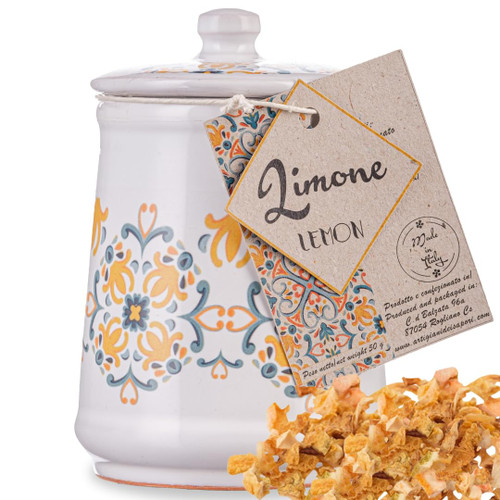 Italian Lemon Peel, Granules in Italian Handmade Ceramic Jar, Lemon Zest and Rind, Herb, Spice & Seasoning Gifts, ARTIGIANI DEI SAPORI, Product of Italy, Net Weight 0.7 oz (The Spice) Italian Lemon Peel, Granules in Italian Handmade Ceramic Jar, Lemon Zest and Rind, Herb, Spice & Seasoning Gifts, ARTIGIANI DEI SAPORI, Product of Italy, Net Weight 0.7 oz (The Spice)