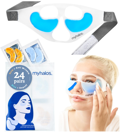 Patented Eye Ice Pack for Puffy Eyes Set - Under Eye Masks for Dark Circles and Puffiness- 24 Eye Patches for Wrinkles - Under Eye Ice Pack With Under Eye Patches - Cold Eye Mask for Puffiness
