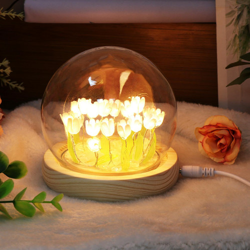 NINEFOX DIY Tulip Night Light Handmade Flower Lamp Furniture Decoration Simulation Flower Bedroom Sleeping Table Lamp Girl Couple Friends Gift Atmosphere Decoration Desk Ornament