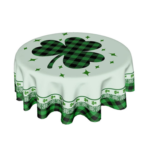 ABSOP St Patricks Tablecloth Round 60 Inch Green Shamrock Tablecloth Buffalo Plaid Clover Table Cloth Farmhouse St Patrick's Day Tablecloth for Kitchen Holiday Picnic Party Dinner Room Outdoor Decor
