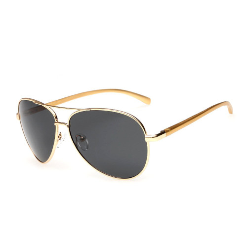 J+S Premium Ultra Sleek, Military Style, Sports Aviator Sunglasses, Polarized, 100% UV protection - (Large Frame - Gold Frame/Black Lens)