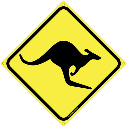 Kangaroo Crossing 12" x 12" Tin Road Sign Xing Australian Outback Theme Plaque Home Decor