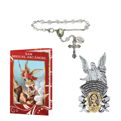 Holly Lines Saint Christopher Guardian Angel Visor Clip and Auto Rosary Gift Set