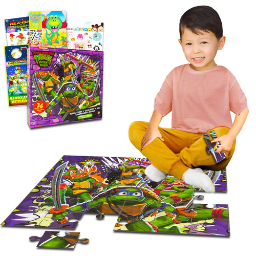 Teenage Mutant Ninja Turtles Floor Puzzle for Kids Set - Bundle with 36 Piece TMNT Floor Puzzle Plus Stickers, More | Teenage Mutant Ninja Turtles Puzzles for Kids Ages 4-8