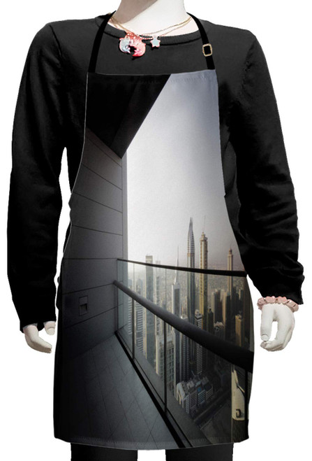 Ambesonne Modern Apron, City Dubai Landscape Downtown from Balcony Photo Image Print, Small Apron Bib with Adjustable Ties for Baking Painting, Small Size, Charcoal Grey and White