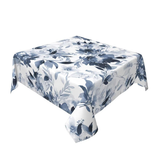 Sunshineyan Navy Blue Floral Tablecloth 54x54 Inch Square, Dark Blue and White Flower Tablecloths Tablecloths Polyester Spring Table Cloth for Holiday Parties Kitchen Dining Indoor Outdoor