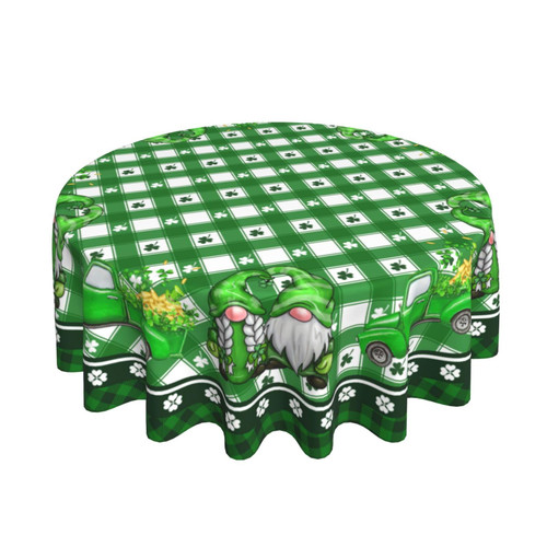 BAyde St. Patrick's Day Round Tablecloth 60 Inch Happy St. Patrick's Green Shamrock Gold Coin Green Leprechaun Waterproof Washable Round Table Cover for Home Party Dining Table Decor