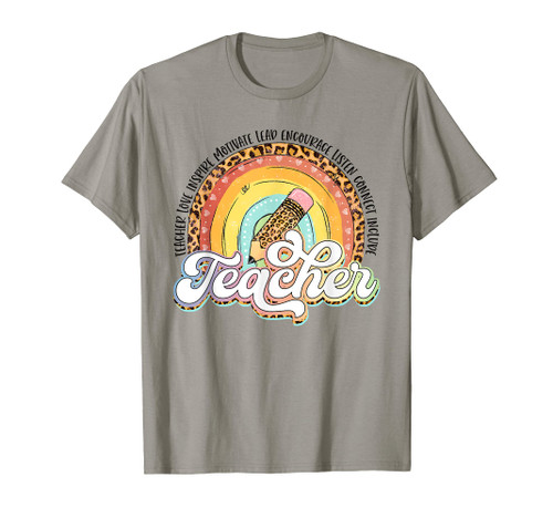 Teach Love Inspire Rainbows Teacher Leopard Back To School T-Shirt Teach Love Inspire Rainbows Teacher Leopard Back To School T-Shirt