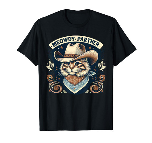 Meowdy Partner Cat Cowboy Hat Howdy Funny Country Western T-Shirt