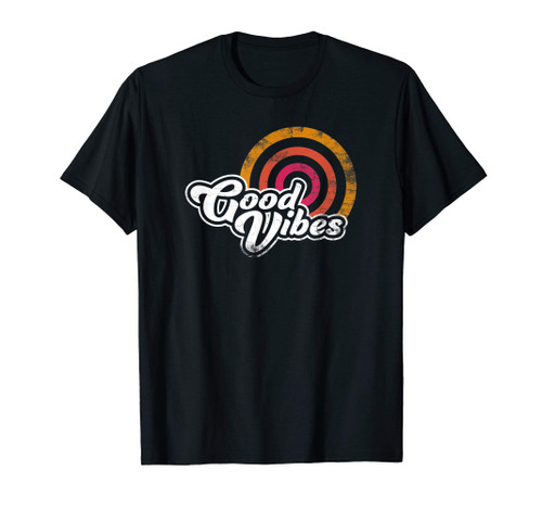 GOOD VIBES VINTAGE RETRO WEATHERED RAINBOW DESIGN T-Shirt