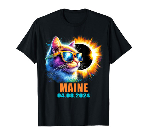 Maine Total Solar Eclipse 2024 Cat Solar Eclipse Glasses T-Shirt
