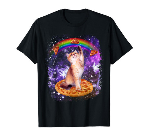 Space Cat Pizza Rainbow Cat Galaxy Cute Kitty In Space T-Shirt