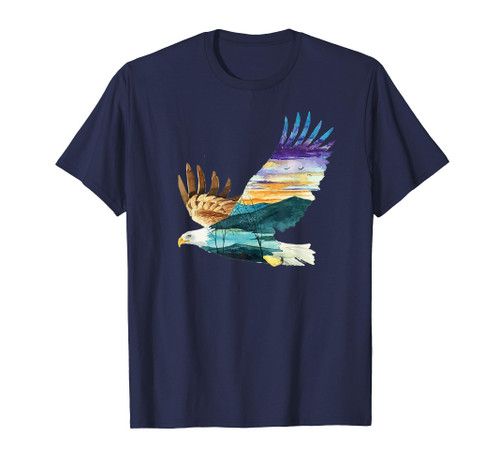 Flying Bald Eagle Mountain Sky Scenary Silhouette T-Shirt