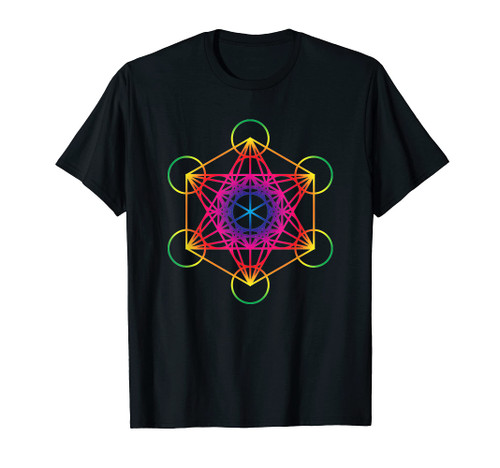 Tree Seed Flower Of Life Sacred Geometry Rainbow Mandala T-Shirt