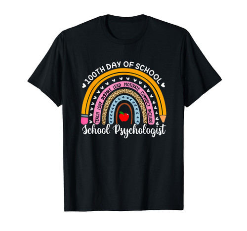 Teacher School Psychologist Leopard Rainbow Happy 100th Day T-Shirt Teacher School Psychologist Leopard Rainbow Happy 100th Day T-Shirt