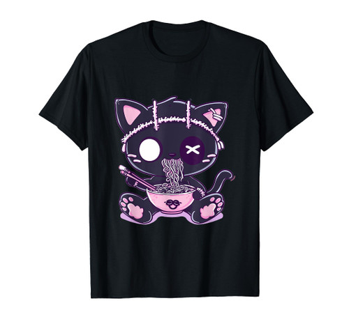 Goth Pastel Cute Creepy Kawaii Cat Voodoo Doll Ramen Noodles T-Shirt