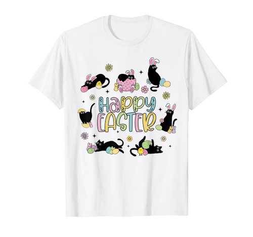 Happy Easter Cat Wearing Bunny Ear Bunny Cat Lover T-Shirt