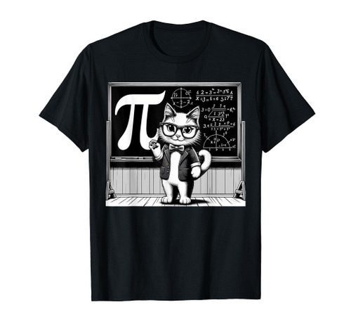 Happy Pi Day Cat Illustration, Funny Humor Math Teacher Cat T-Shirt