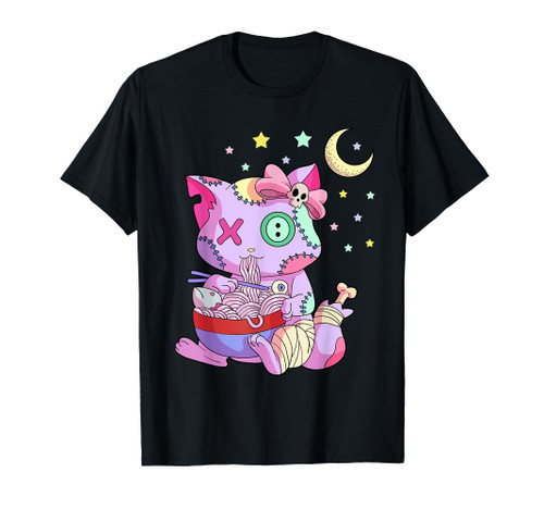 Kawaii Pastel Goth Witchy Cat eats Ramen Cute Creepy Cat T-Shirt