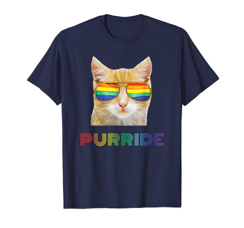 Purride Funny Cat Gay Pride T-Shirt LGBTQ Rainbow Sunglasses