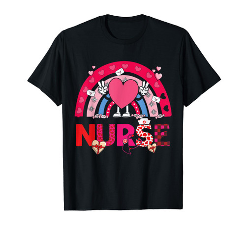 Nurse Valentines Day Rainbow Heart Stethoscope Love Nursing T-Shirt