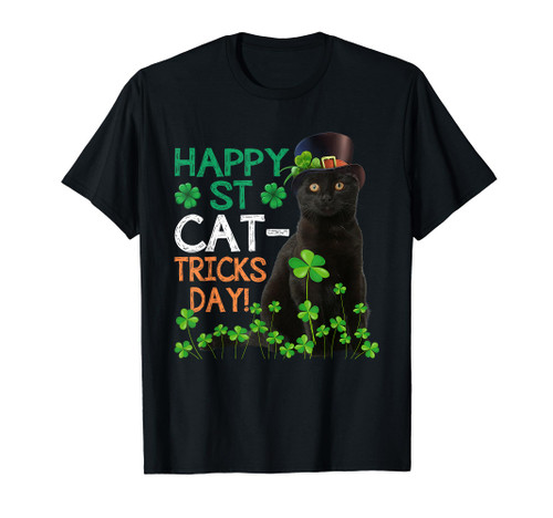 Happy St Cat Tricks Day Cat Leprechaun Hat St Patrick's Day T-Shirt Happy St Cat Tricks Day Cat Leprechaun Hat St Patrick's Day T-Shirt