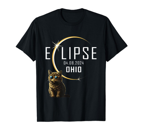 OHIO Total Solar Eclipse 2024 Funny Cat Glasses Totality T-Shirt