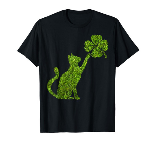 St Patricks Day Cat Lover Gift Irish Clover Lucky Shamrock T-Shirt