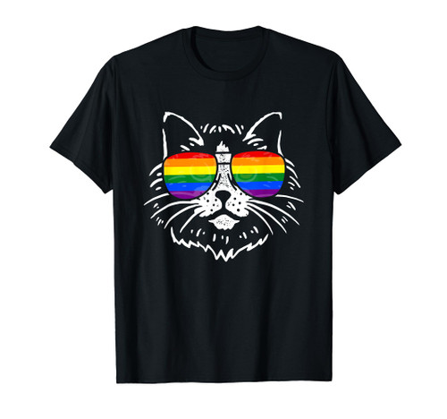 LGBTQ Pride Rainbow Colorful Sunglasses Cat Lover T-Shirt