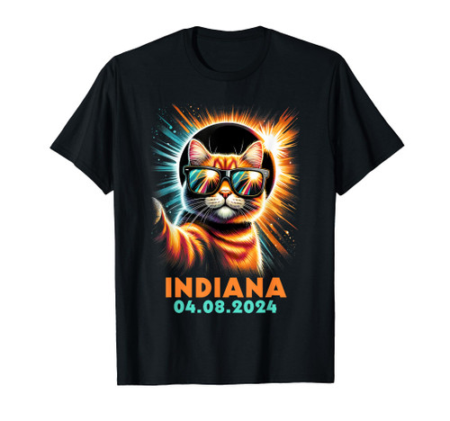 Cat Taking A Selfie Total Solar Eclipse 2024 Indiana T-Shirt