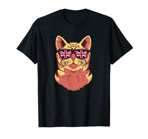 United Kingdom Flag British Cat Sunglasses Funny Cat Lover T-Shirt