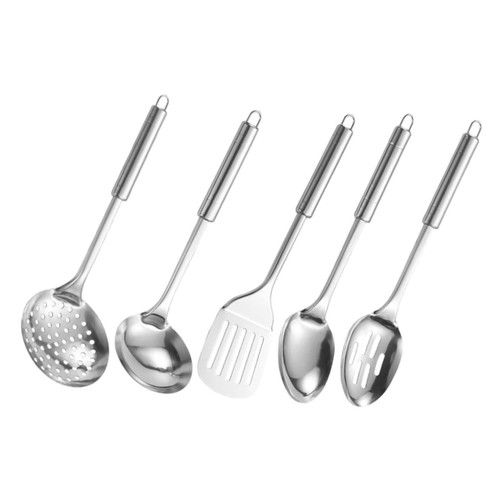 SHOWERORO 5pcs Kitchen Cooking Set Cookware Shovel Soup Ladle Hutch Spatula Spoon Kitchen Utensil Cooking Spatula Non-stick Spatula Egg Spatula Non-slip Kitchenware Stainless Steel