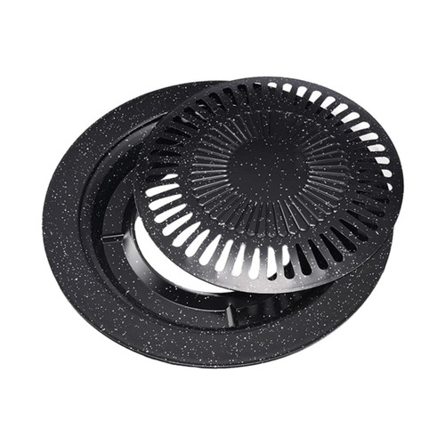 Yardenfun Portable Gas Stove Iron Baking Pan Non Stick Grill Pan Stove Korean Bbq Grill Korean Barbecue Nonstick Round Baking Cake Pan Bbq Griddle Roaster Mold Leakproof Serving Plate