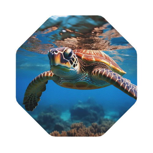 Drink Coasters Set of 6 Sea Turtle in Ocean Water Print Coasters for Coffee Table Absorbent Leather Coasters for Drinks Cup Coaster Set Decor for Bar