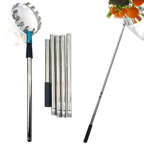 Apple Picker Fruit Picker With Telescopic Handle Fruit Picker With Storage Bag 10ft Stainless Steel Detachable Fruit Picker Tool Non-Slip Handle Length Adjustable Picker Basket Pear Peach Lemon Orang
