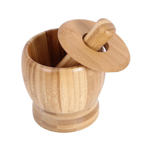 TIDTALEO Garlic Press Pot Food Grinder Mortar and Pestle Garlic Grinder Accessories Bamboo Household