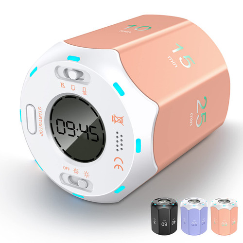 Pomodoro Timer, Kitchen Timer with 8 Time Presets, Digital Cube Timer for Kids, Visual Magnetic Flip Desk Timer, Silent & Alarm Timers for Classroom, Cooking, Working Study Toothbrush, Exercise, ADHD