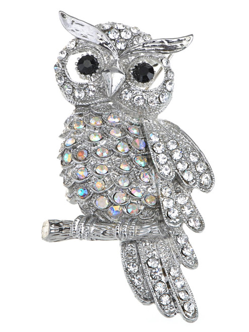 Alilang Crystal Rhinestone Perched Owl Silvery Tone Pin Brooch Alilang Crystal Rhinestone Perched Owl Silvery Tone Pin Brooch
